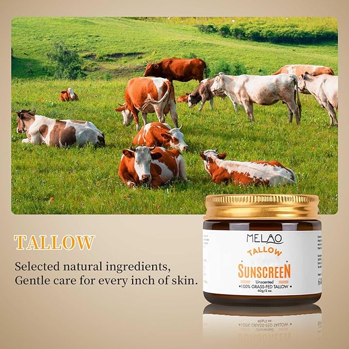Tallow Sunscreen SPF50, Natural Grass-Fed Beef Tallow Moisturizing Sunscreen SPF 50, Beef Tallow for Skin, Non-Greasy Formula Daily Skin Protection Sun Cream for Face and Body