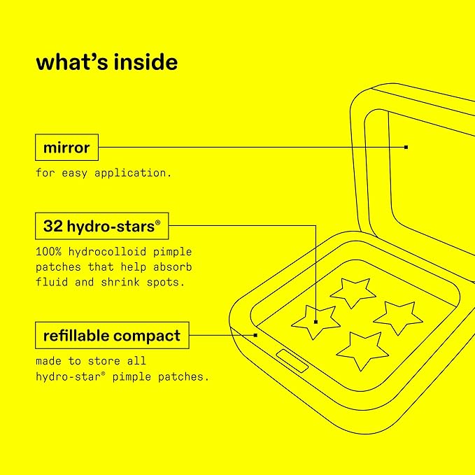 Starface Hydro-Star Pimple Patches + Big Yellow Compact, Clinically Proven Spot Shrinking in 6 Hours, Absorb Fluid and Reduce Redness, Hydrocolloid, Vegan and Cruelty-Free Skincare (32 Count)