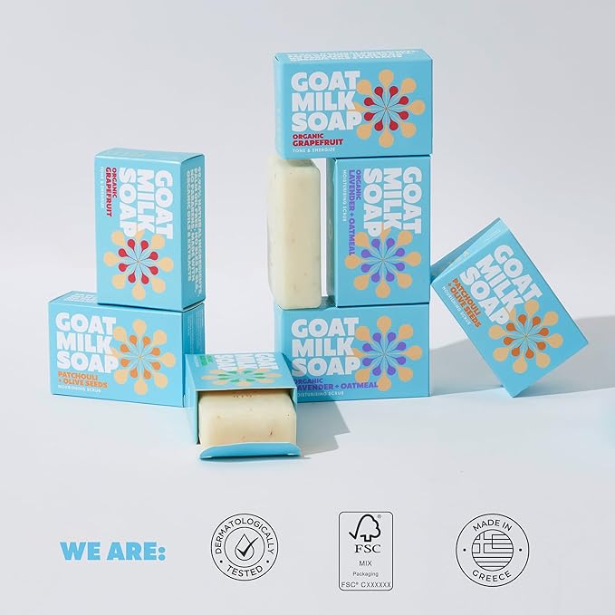 Goat Milk Soap Bar - 8 Bars 4 Unique Scents | Crafted in Greece | All Natural, Organic, Goats Milk Soap - Nourishing, Ideal for Sensitive Skin - Perfect for Kids, Men, and Women