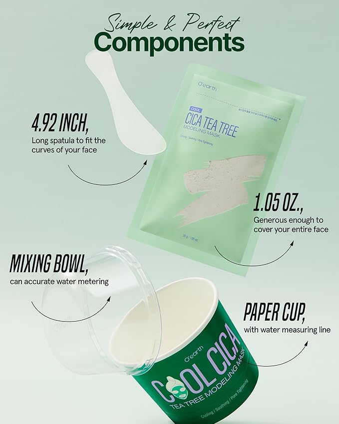 O’earth Cool Cica Tea Tree Modeling Mask + Mild Calming Vegan Toner Pad Bundle