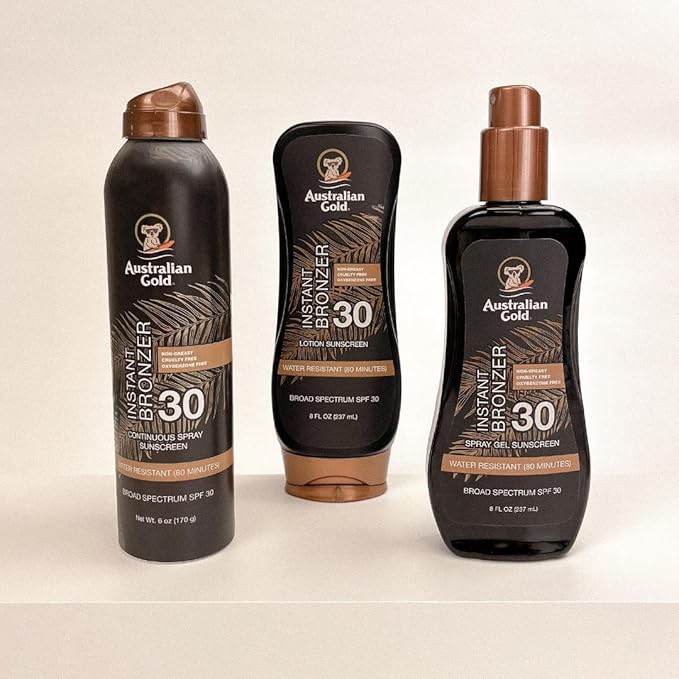 Australian Gold Sunscreen Lotion with Instant Bronzer, Broad Spectrum, Water Resistant, Non-Greasy, Oxybenzone Free, Cruelty Free, SPF 30, Coconut, 8 Fl Oz (A70902) (Pack of 3)