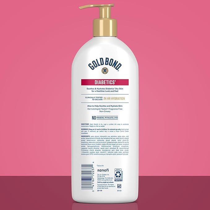Gold Bond Diabetic Body Lotion, Dry Skin Relief with Vitamin E & Aloe to Soothe & Moisturize Flaky, Rough Skin, Value Size, 21 oz