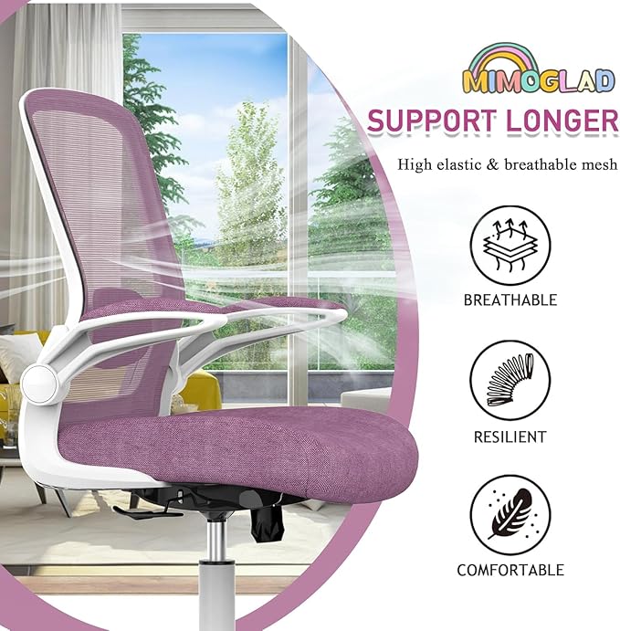 Mimoglad Home Office Chair, High Back Desk Chair, Ergonomic Mesh Computer Chair with Adjustable Lumbar Support and Thickened Seat Cushion (Modern, Orchid)