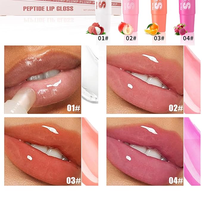 Tinted Lip Balm Set,4 Color Fruity Lip Gloss—Ultra-Nourishing Plump Lipstick Moisturizer for High-Gloss Soft Smooth Supple Lips—Transparent Jelly Lip Gloss Lip Glow Balm for Dry Lips