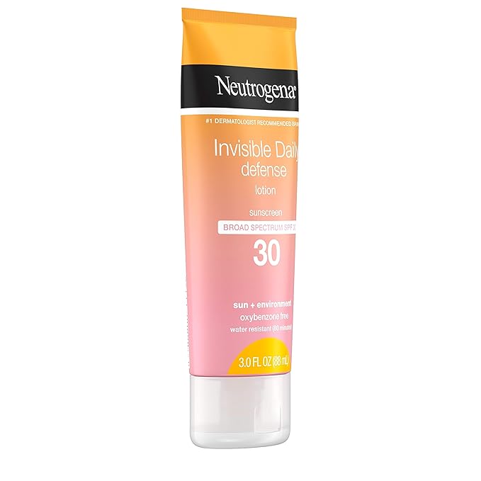Neutrogena Invisible Daily Defense Sunscreen Lotion, Broad Spectrum SPF 30, Oxybenzone-Free & Water-Resistant, Sun & Environmental Aggressor Protection, Antioxidant Complex, 3.0 fl. oz (Pack of 2)