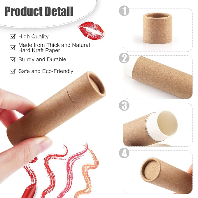 10 Pcs 25g/0.8oz Large Size Paperboard Lip Balm Tubes Krafts Paper Lipstick Tube Round Cardboard Empty Lip Gloss Container Holder Tubes for DIY Deodorant Salve Cosmetic Lotion Solid Perfume - Brown