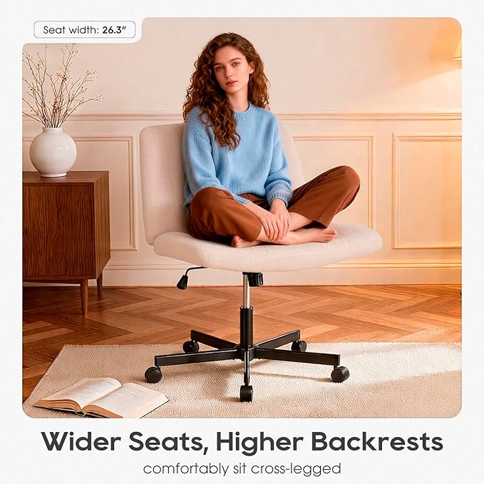 PayLessHere Criss Cross Chair Wide, Armless Office Desk Chair,Backrest Vanity Chair with Wheels 360 Swivel, Height Adjustable for Home Office, Home Office Pink