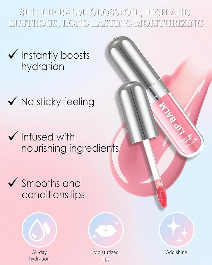 Clear Lip Gloss Oil, Transparent Hydrating Lip Tint Stain, Sheer Lip Treatment Moisturizer, Moisturizing Lip Tint Balm Lipstick Lipgloss, Glow Reviver Lip Care Oil, Christmas Makeup Gift for Women-02