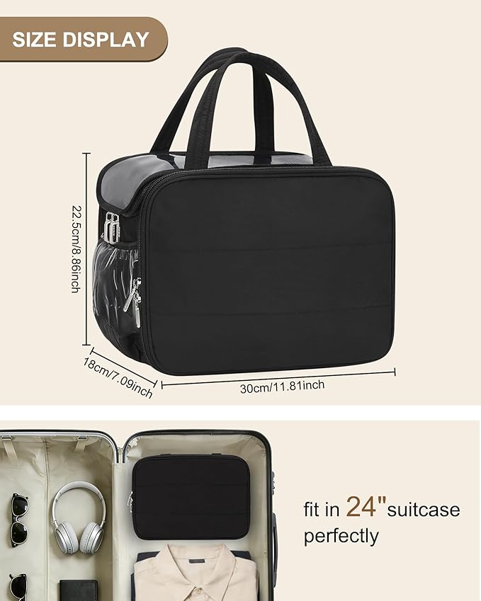 Travel Toiletry Bag for Women - Large Wide-open Makeup Bag with Compartments, Lightweight Cosmetic Bag with Adjustable Dividers, Puffy Visible Toiletry Organizer for Fulll-Sized Container