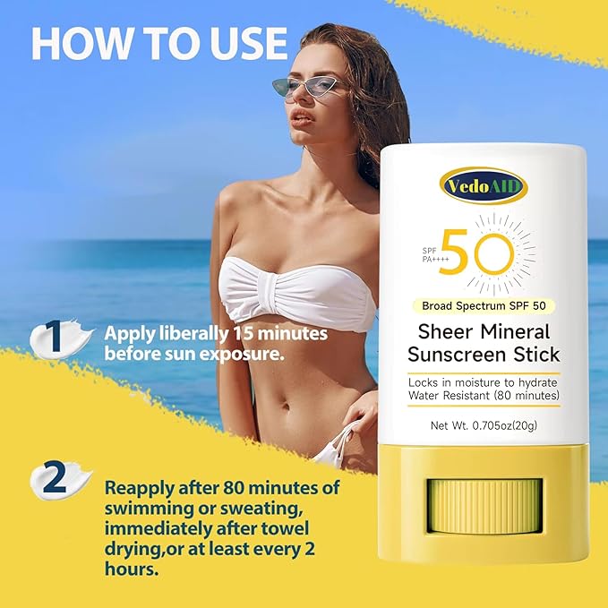 Sheer Mineral Sunscreen Stick, SPF 50 Broad Spectrum, Water Resistant, Hydrating with Vitamin E, Zinc Oxide, 0.705 oz