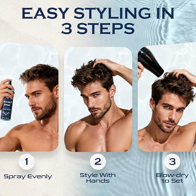 Sea Salt Spray for Men, Light Hold Thickness, Texturizing Hairspray, Beach Vacation Essentials, Surf Spray Adds Instant Volume, Travel Essentials, Travel Hair Men Gifts, 8.8 Oz