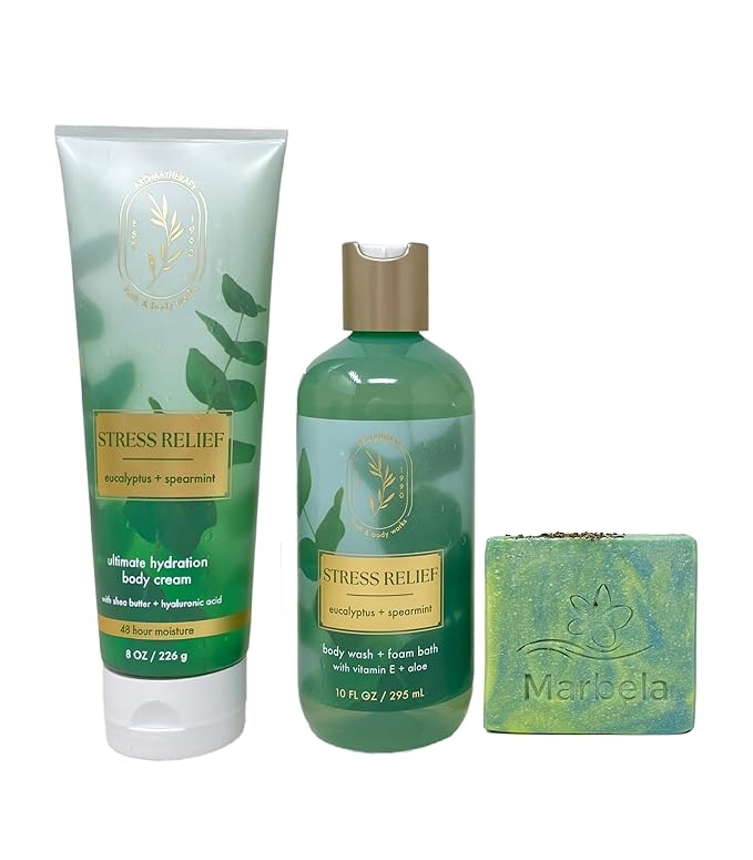 Bath & Body Works Aromatherapy Stress Relief Eucalyptus Spearmint - Ultimate Hydration Body Cream And Body Wash + Foam Bath - with a Fresh Forest Bar Soap