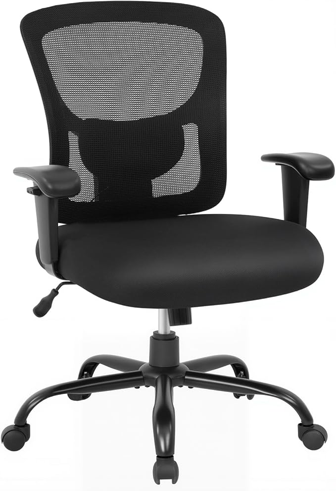BestOffice Big and Tall 500 lb Mesh Office Chair Ergonomic High Back Desk Chair with Lumbar Support and Extra-Wide Seat for Home Office, Black