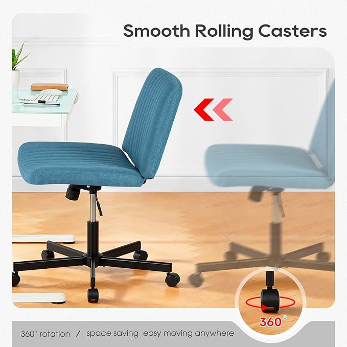 PayLessHere Criss Cross Chair Wide, Armless Office Desk Chair,Backrest Vanity Chair with Wheels 360 Swivel, Height Adjustable for Home Office, Home Office Blue