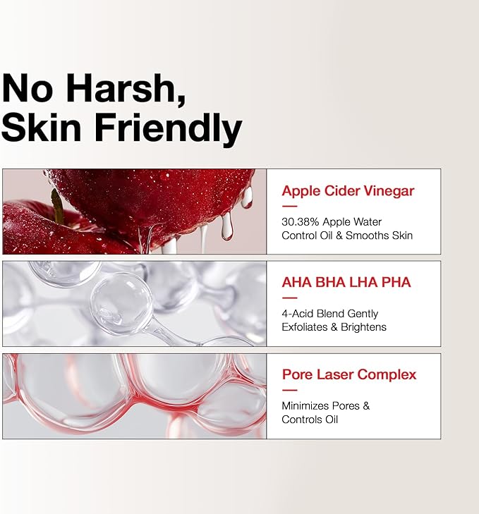 ACV Sebum Balance Glow Pads | Korean Exfoliating Toner Pads with BHA & Salicylic Acid | Pore Care, Dark Spot Care & Oil Control (60 Units)