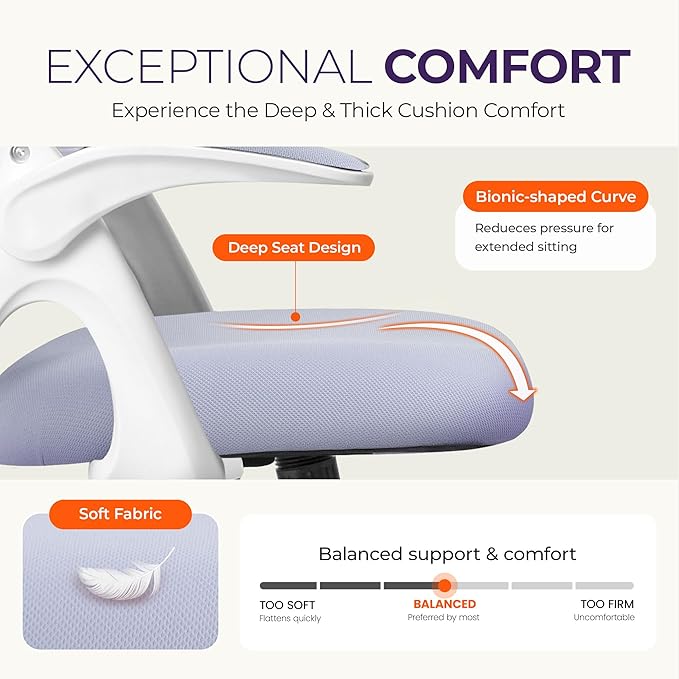 NEO Chair Office Desk Computer Gaming Ergonomic Chair with Lumbar Back Support Adjustable Height Swivel Wheels Flip-up Arms Mesh Chair for Home or Office (Purple)