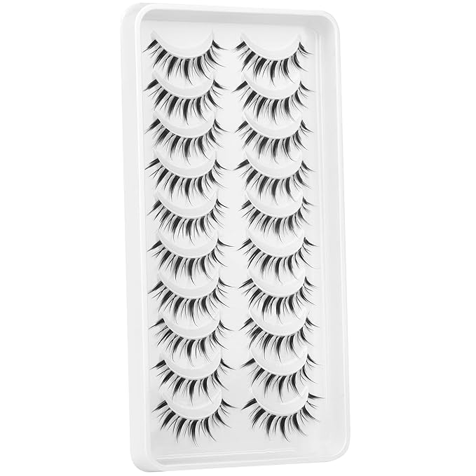 Manga Lashes Natural Look Anime False Eyelashes Individual Wispy Korean Makeup Eye Lashes Clusters 10 Pairs Asian Chinese Japanese Fake Eyelashes Pack by Geeneiya