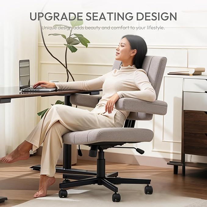 Ergonomic Office Chair - Wide Seat Criss Cross Back Design, Adjustable Arms, 360° Swivel with Wheels, Grey