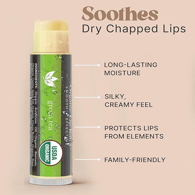 USDA Organic Lip Balm - USA Made with Natural Ingredients - 12-Pack (6 flavors) – Beeswax, Coconut Oil, Vitamin E – Moisturizing Chapstick for Dry, Cracked Lips – Lip Care Gift Set