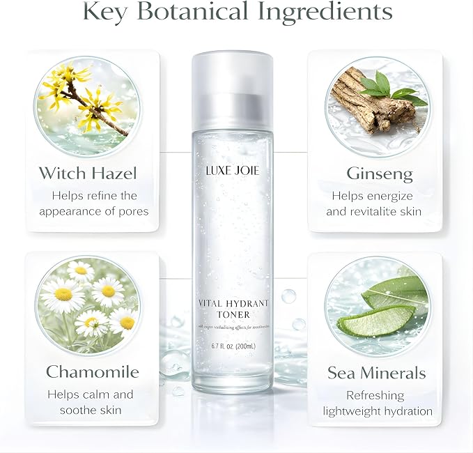 LuxeJoie Hydrating Gel Toner for Face – Aloe & Botanical Facial Toner for Sensitive Skin, Lightweight Non-Sticky Hydrating Face Toner with Green Tea & Ginseng, Cooling Pre-Serum Toner, 6.7 oz