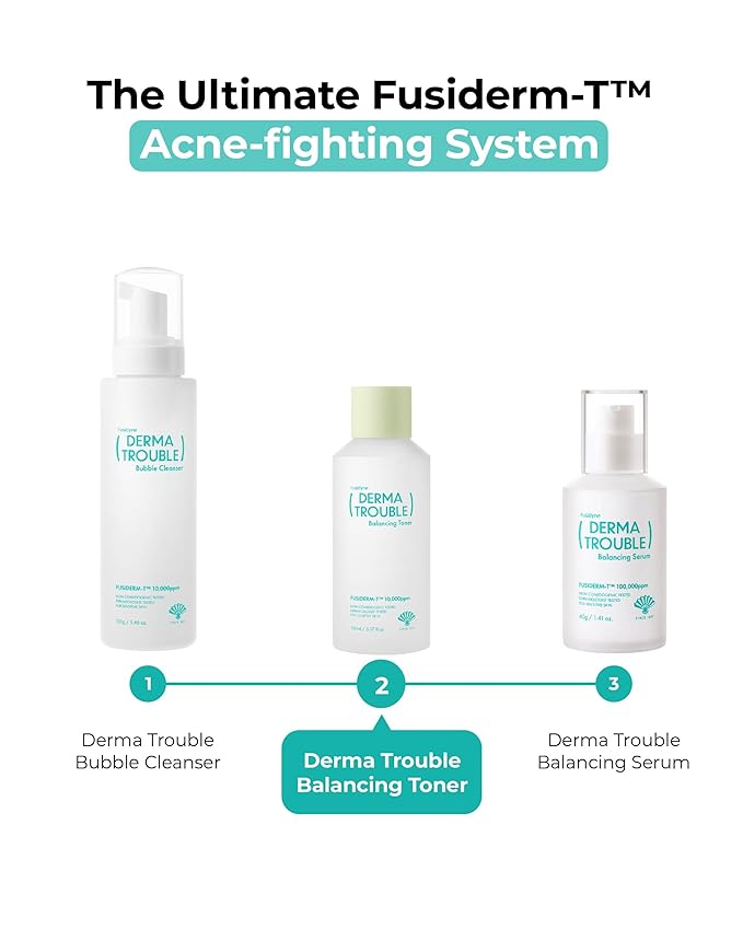 Derma Trouble Balancing Toner - 5.07 fl oz Hydrating Korean Toner for Acne Prone Skin - Sebum Control & pH Balancing Liquid Exfoliant for Oily Sensitive Skin - Alcohol Free Pore Treatment