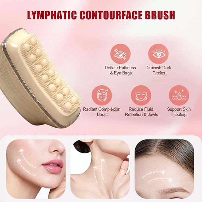 New Lymphatic Contour Face Brush,Lymphatic Drainage Massager for Face for Jawline, Chin & Facial Sculpting Designed to Fit Precisely and Relieve Fatigue- Anti-Puffiness (Wood Grain)