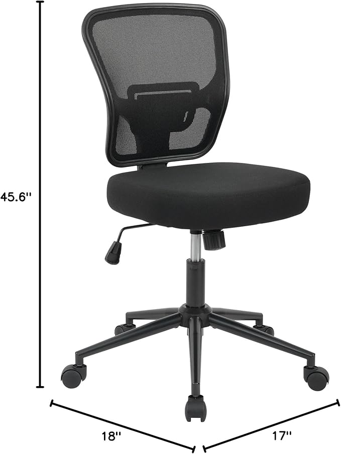 Armless Office Desk Chair Height Adjustable, Ergonomic High Back Mesh Task Chair, Rolling Office Stool for Small Spaces, Computer, Study,Sewing & Drafting - Black