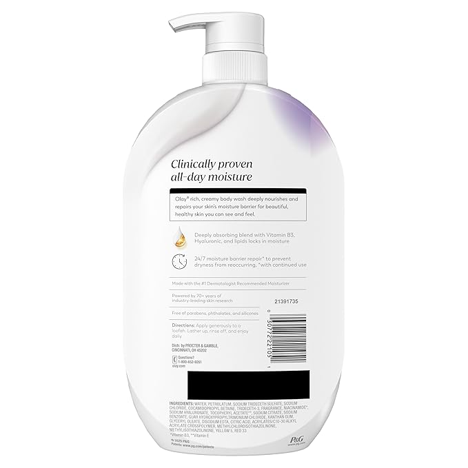 Olay Body Wash for Women, Age Defy with Vitamin E, 24/7 Moisture Barrier Repair, Hydrating & Cleansing Formula for Visibly Healthy Soft Skin, Vitamin B3 & Hyaluronic Blend, All Skin Types, 29 fl oz