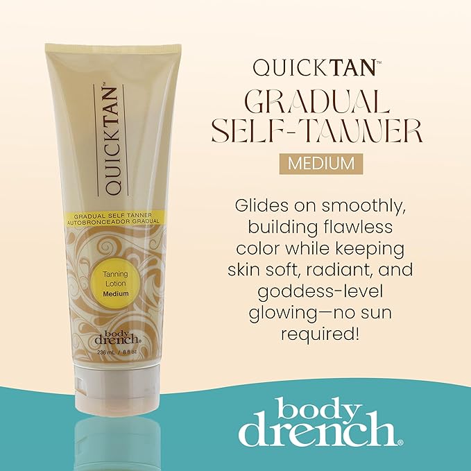 Body Drench Quick Tan Self Tanner Body Lotion – Sunless Tanning Lotion for Women, Natural-Looking Self Tan, Medium, 8 fl oz