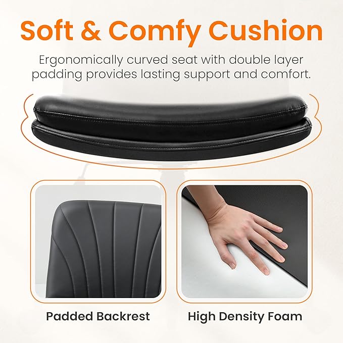 NEO Chair Criss Cross Chair with Wheels Armless Cross Legged Office Desk Wide Comfy Vanity Makeup Chair Adjustable Swivel Rolling Computer for Home Office PU Leather (Black)