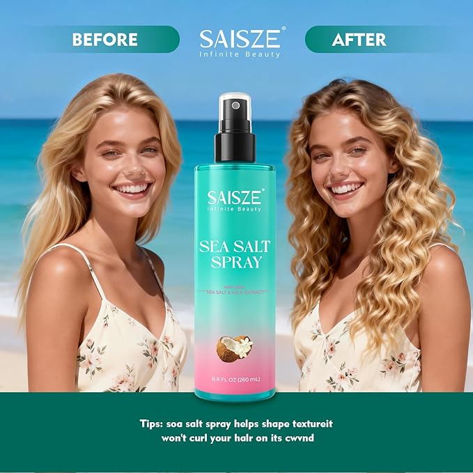 Sea Salt Spray for Women and Men, Travel Essentials, Beach Vacation Essentials, Textured Beach Waves & Volume for Curly Hair, Coconut Surf Spray, Gifts for Teen Girls, 8.8 oz