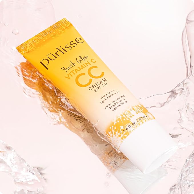 pūrlisse Youth Glow Vitamin C CC Cream with SPF 50 - Color Corrector Enriched with Sea Buckthorn, Vitamin C & Hyaluronic Acid - Boosts Radiance & Youthfulness - Paraben-Free - Light (1.4 oz)
