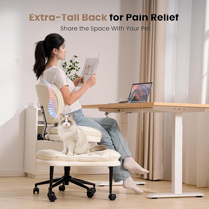 Extra-Wide & Tall Cross-Legged Office Chair – Deeply-Padded Cloud Seat, Ergonomic Back Support, Adjustable Height for ADHD & Meditation, White