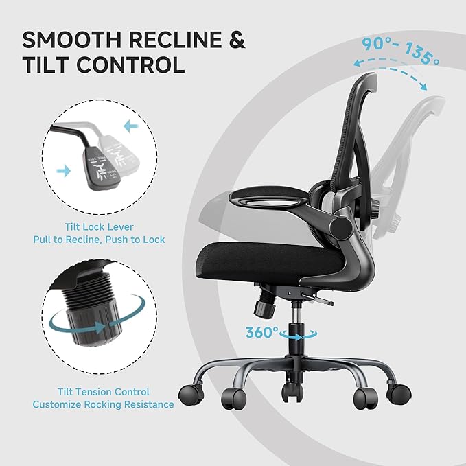 Mesh Office Chair, 330LBS Ergonomic Comfy Desk Chair with Adjustable Lumbar Support, Executive Computer Chairs for Home Office, Black