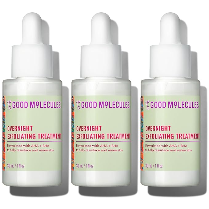 Good Molecules Overnight Exfoliating Treatment Pack 3 – 1 fl oz / 30 ml Each | Lightweight Face Exfoliator with AHA & BHA, Glycolic & Salicylic Acid