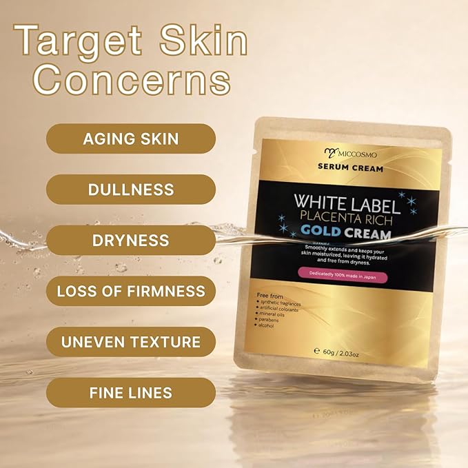 White Label Placenta Rich Gold Gel Cream 60g – Moisturizer with Placenta, Hyaluronic Acid & Collagen – 3-in-1 Hydrating Gel Cream for Smooth, Supple & Hydrated Skin