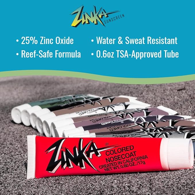 Zinka Colored Zinc Oxide Sunblock – High Zinc Formula for Nose and Face, Water & Sweat Resistant, Red