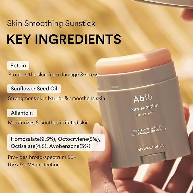 Abib Airy Sunstick Protection Bar DUO SPF50+ Broad Spectrum, Semi-Matte Sunscreen Stick for Oily & Combination Skin, No White Cast, Water-Resistant, Korean Sunscreen, 0.81 oz / 23 g, 2 Count