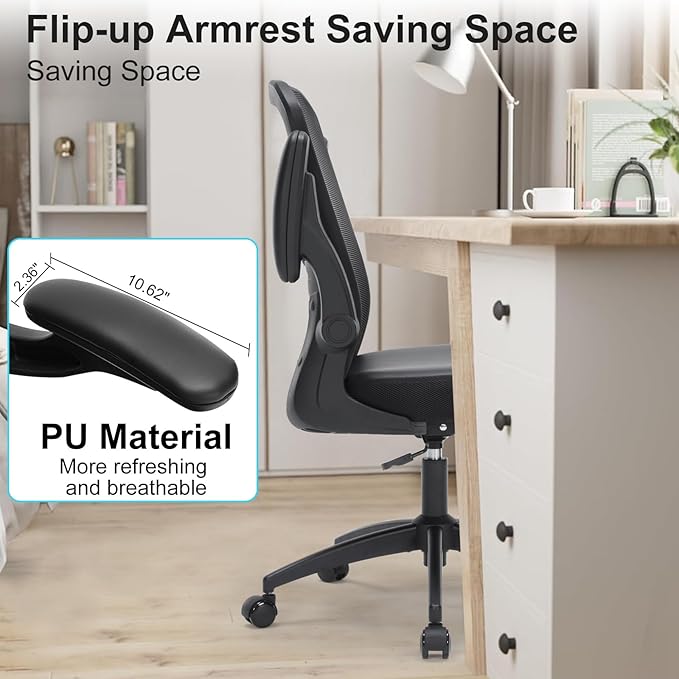 Heavy Duty Office Chair, 400lbs Ergonomic Desk Office Chair for Heavy People, Home Office Desk Chairs with Flip-Up Arms, Executive Computer Desk Chair with Adjustable Seat Height & Lumbar Support