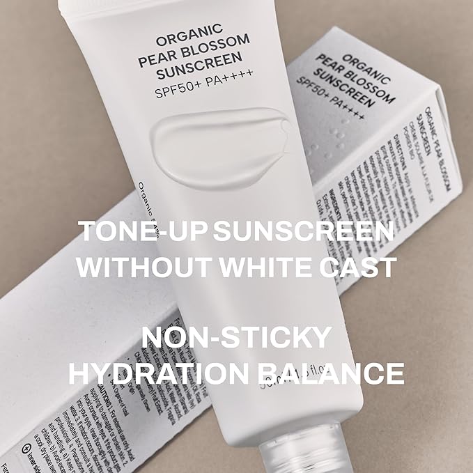 Whamisa Organic Pear Blossom Sunscreen, Fermented Ingredient Formula for Sun Protection, Mineral Sunscreen, Water-Resistant, Broad Spectrum, Moisturizing, Korean Skin Care (50ml)