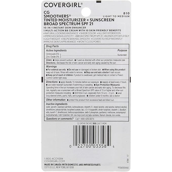 CoverGirl Smoothers SPF 21 Tinted Coverage, Light to Medium [810], 1.35 oz (Pack of 3)
