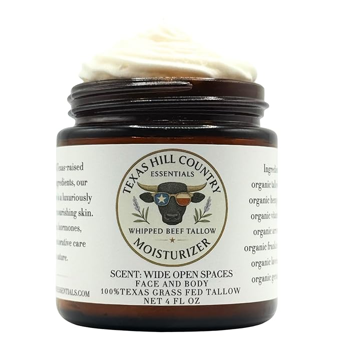 Beef Tallow Moisturizer- 100% Grass-Fed | Whipped Face & Body Balm | Nautral Skincare for Dry, Senstive Skin | Lightly Scented | 4oz