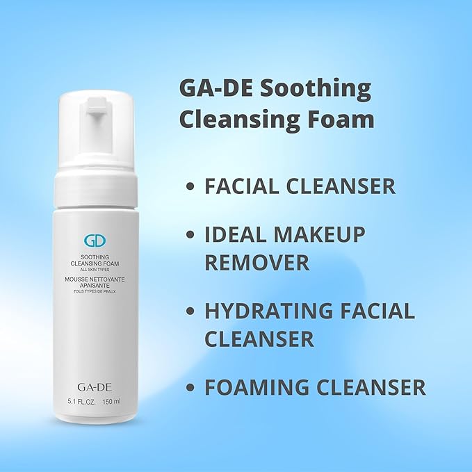 GA-DE Soothing Cleansing Foam for All Skin Types - Facial Cleanser - Enriched with Papaya, Mallow Flower, Chamomile, and Hyaluronic Acid - 5.07 oz