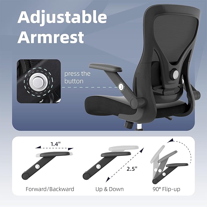 ralex-chair Office Chair Ergonomic with Adjustable Lumbar Support,Desk Chair with Mesh Back& PU Leather Seat,Computer Chair with 3D Flip-up Armrest, Comfortable for Office, Gaming,Home