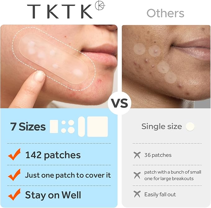 Large Pimple Patches for Face, 7 Sizes Big Acne Patches, FSA Eligible XL Hydrocolloid Bandages for Body, Chin, Forehead, Nose, Blemish Zit Breakouts, Hydrocolloid Patch (Square, Strip, Dot 142 Count)