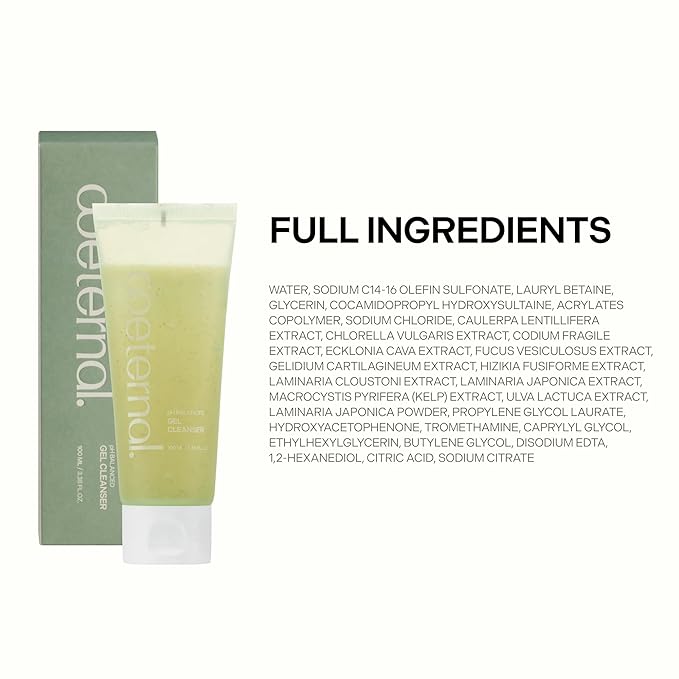 pH Balanced Gel Cleanser, Hydrating Korean Foaming Face Wash with Algae11 & Kelp Powder, Gentle Deep Cleanser for Oily or Sensitive Skin, Non-Comedogenic K-Beauty, 100ml / 3.38 fl.oz.