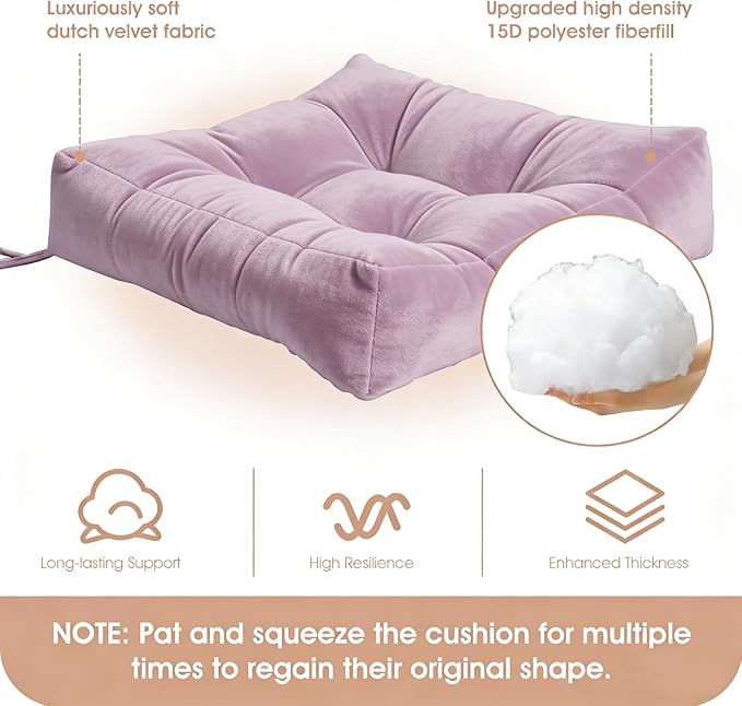 Rocking Chair Cushion Indoor Large Chair Pads Set with Ties Extra Lumbar Pillow Premium Dutch Velvet High Resilience Filler Non-Slip Bottom, Pink