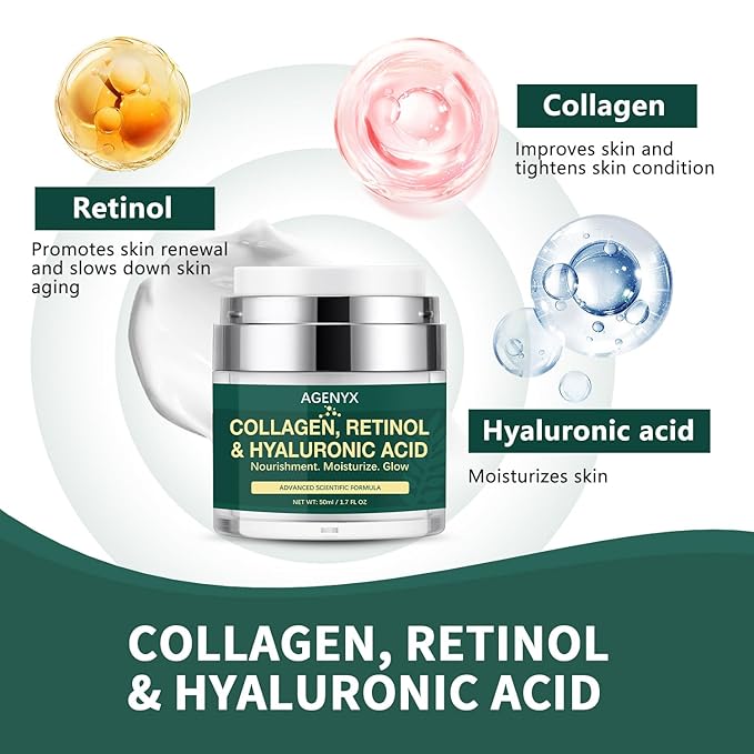 Collagen, Retinol & Hyaluronic Acid Cream – Anti Aging Face & Neck Moisturizer for Women & Men, Day & Night Facial Cream for Wrinkles, Firming, and Hydrating Skin Care 1.7 fl.oz
