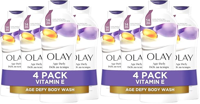 Olay Body Wash for Women,Age Defying with Vitamin E,24hr Moisturizing,Hydrating & Refreshing,B3 Vitamin Complex,Free of Parabens & Phthalates,for All Skin Types,Scented,22 fl oz,(Pack of 8)