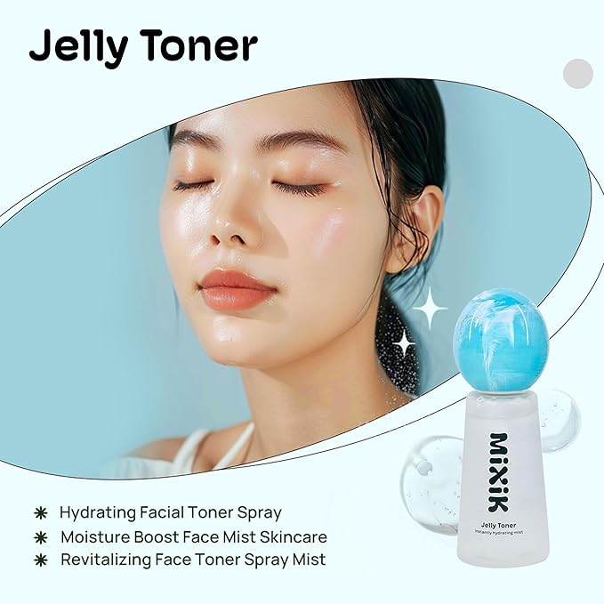 MIXIK Jelly Toner Spray for Face + Korean Hydrating Serum Spray Bundle K-Beauty Skincare Set (2 x 80 ml)